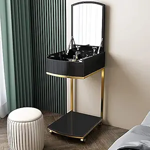 KOHINOOR DECOR Green Ply Plywood Modern and Expandable Makeup Vanity C-Shaped Table with Flip Top Mirror & Caster | Merino Laminate with Hettich/Ozone Hardware Dressing Table