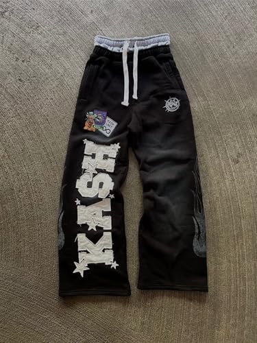 Emo Grunge Embroidery Y2k Goth Streetwear Pants Double Waisted Wide Leg Baggy Sweatpants Men Women Trendy Pants3
