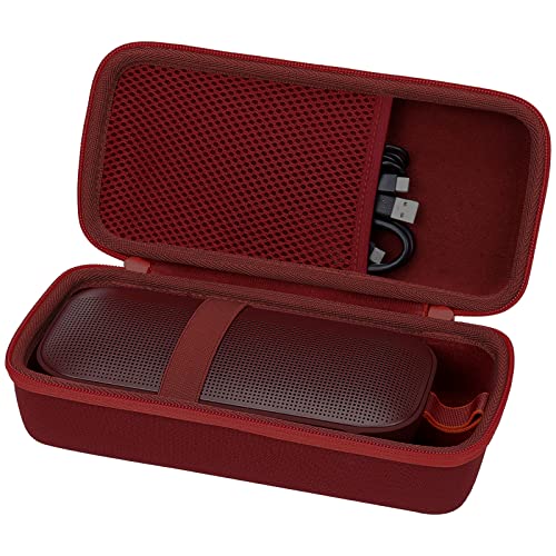 Image of co2CREA Hard Travel Case for Bose SoundLink Flex 2 /1 Speaker, Carmine Red | Carabiner Attachment, Comfortable Hand Strap, Detachable Shoulder Strap, Accessory Organization, Secure Protective Storage