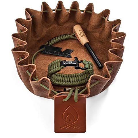 Texas Bushcraft Fire Starter Survival Kit - Ferro Rod Flint Fire Steel, Striker Tool | Cowhide Leather Tinder Bag | Emergency Paracord Bracelet Camping Gear (Army Green, Large Bracelet (7-8" Wrist)) Cover