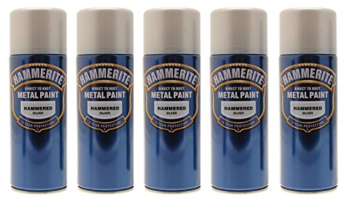 5x Hammerite Hammered Silver Metal Spray Paint 400ml x5 Aerosol Tins