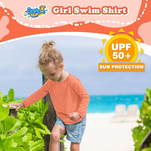 Girls Swim Shirts Peach Pink Long Sleeve Rash Guard Sun Protection UPF 50 T Shirts Rashguard Swimwear Fishing Water Shirts Quick Dry Cool Beach Clothes for Toddler 7-8Y2
