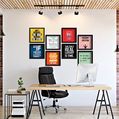 Upgrade Your Office Decor with PAPER PLANE DESIGN Framed Posters - Set of 8 (10x10") - Perfect Wall Accent (A)