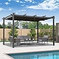 PURPLE LEAF 11' X 13' Outdoor Pergola with Retractable Canopy Aluminum Shelter for Porch Garden Beach Sun Shade Grape Trellis Pavilion Grill Gazebo Modern Backyard Deck Metal Patio Pergola Gray
