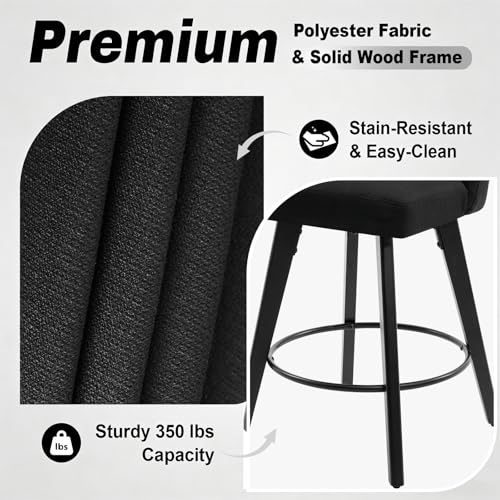Butacos Giratorios de Bar para Cocina, Juego de 4 Unidades, Altura de Encimera, con Espaldar y Tapizado, Estilo Moderno en Madera, Color Negro miniatura 3