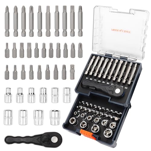 Pride&Craft 41Pc Screwdriver Bits Set With 1/4 Inch Drive Mini Ratchet Wrench, Sockets Set cover