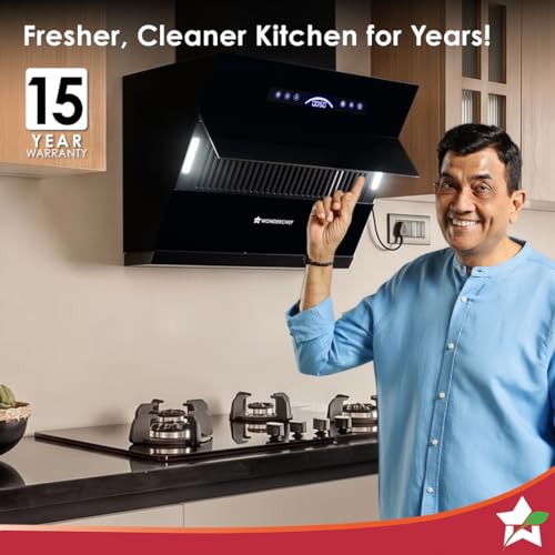 Image of Wonderchef Ultra Slant 60cm Filterless Auto-clean Kitchen Chimney with Oil Collector, BLDC Motor, Suction 2000 m3 /hr, Motion Sensor + Touch Control, 15-Yr Warranty on Motor & 5-Yr Comprehensive, Black