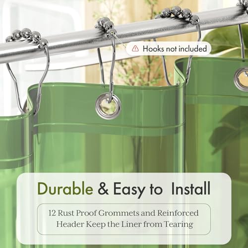 Image of Bathway Shower Curtain Liner, Clear Shower Curtain Liner Green 72x72 PEVA Waterproof Shower Curtain Liner Plastic with 3 Magnets and 12 Rustproof Metal Grommets, Lightweight Shower Liner for Bathroom