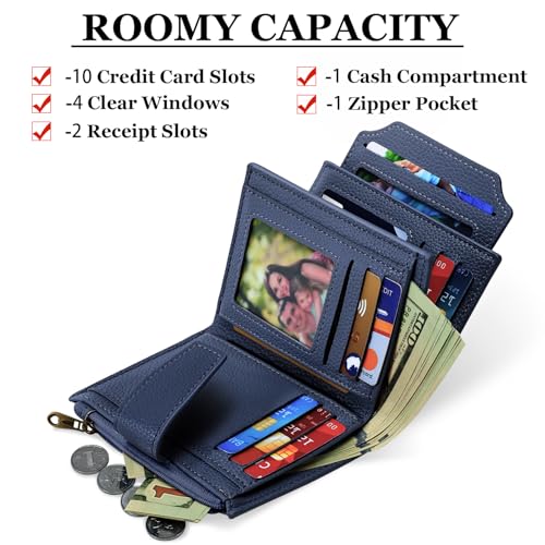 Image of Airkit Small Wallet Women RFID Blocking Soft Leather Bifold Compact Card Holder Wallet for Women with Zipper Coin Pocket 4 ID Window