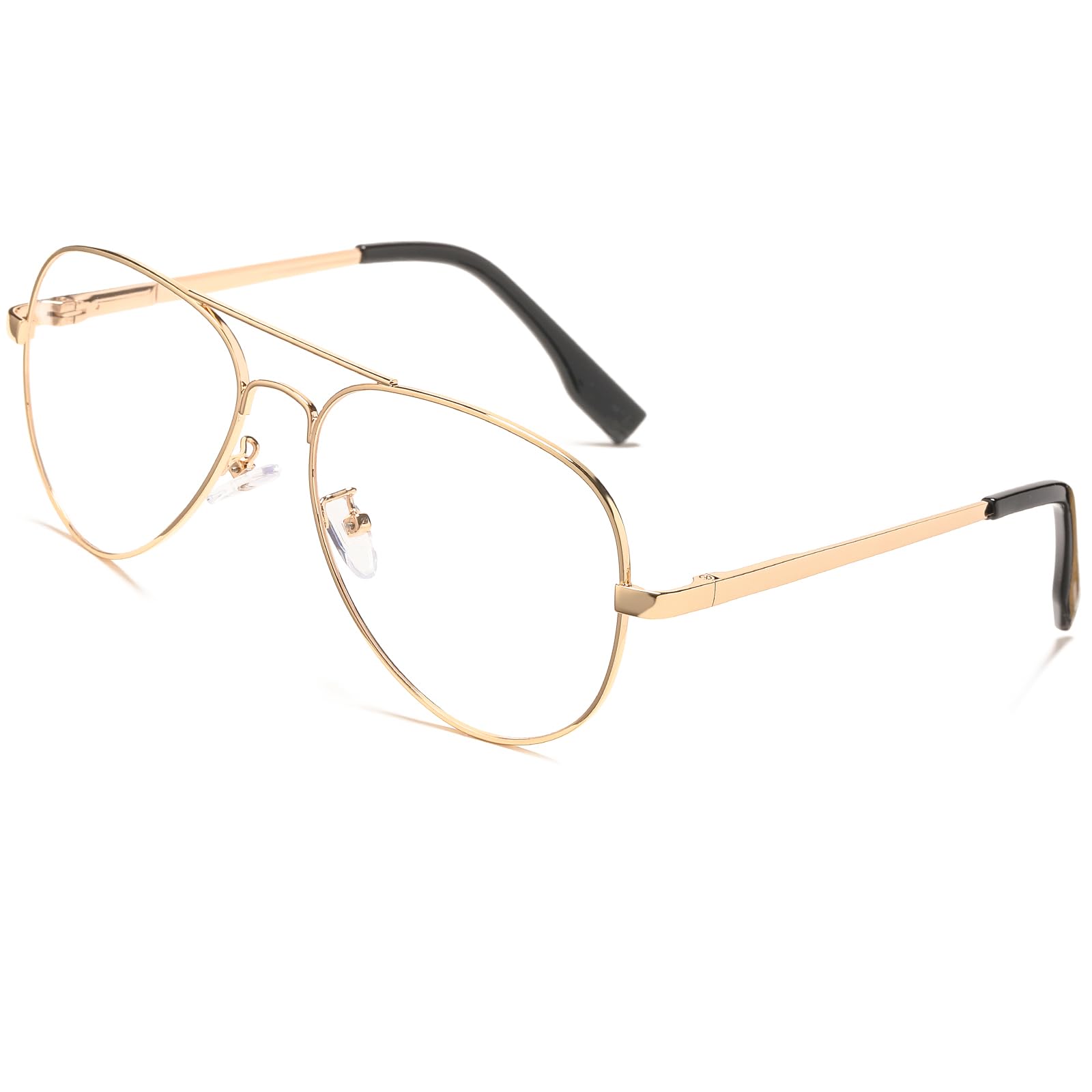 BRMHDY Classic Aviator Glasses for Women Men Retro Metal Frame Clear Lens Non-prescription Eyeglasses, 58mm (Gold/Clear)