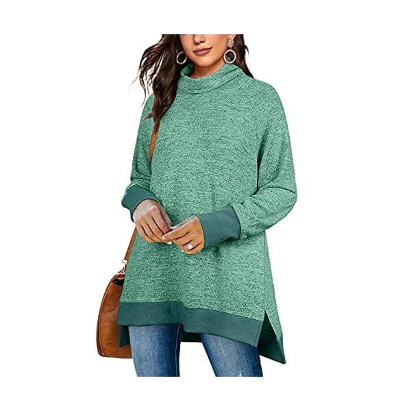 OFEEFAN-Womens-Turtle-Neck-Sweatshirts-High-Low-Hem-Side-Slit OFEEFAN Womens Tunic Tops Long Sweaters for Women to Wear with Leggings Green XL