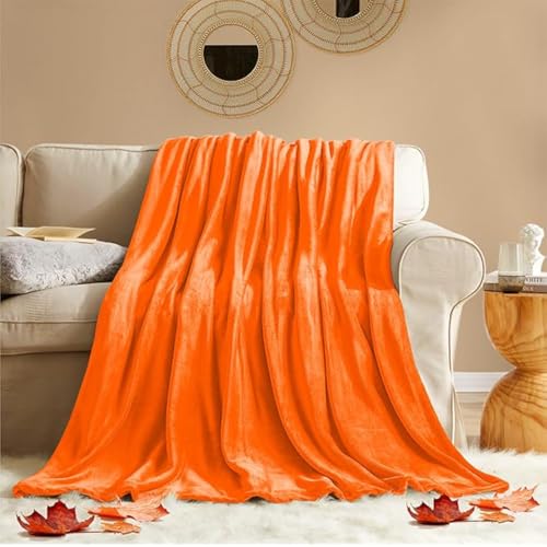 Image of KMUSET Fall Throw Blanket Orange Fleece Throw 50 X 60 inches - Super Soft Cozy Lightweight for Sofa, Bed