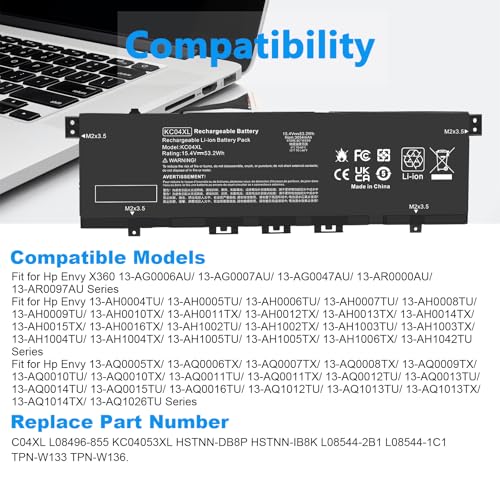 Image of Fancy Buying KC04XL TPN-W133 TPN-W136 Laptop Battery for HP Envy X360 13-AG 13z-AG 13m-AG 13-AR 13-AH 13-AQ 13M-AQ 13T-AQ L08496-855 L08544-1C1 L08544-2B1 HSTNN-DB8P HSTNN-IB8K L08496-855 KC04053XL