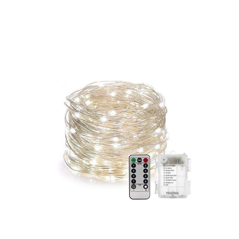 Cool White Fairy String Lights, 50 LED Copper Wire Battery Operated Waterproof String Lighting with Remote Control for Outdoor, Home, Lawn, Garden, Patio, Party and Holiday