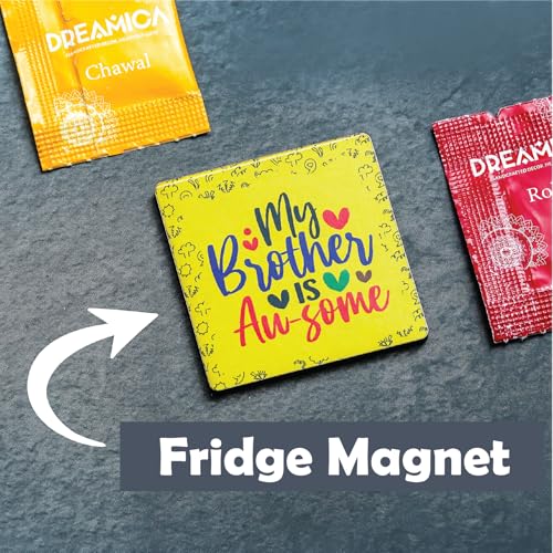 Image of Dreamica Set of 2 Designer Rakhi for Brother | Combo with ?My Brother is Awesome? Fridge Magnet, Tilak Set (Roli-Chawal), and Greeting Card | Best Rakhi Gift for Brother (Rakhi-68)