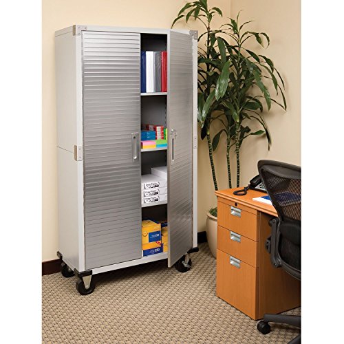 Metal-Storage-Cabinet-4-Shelves-Rolling-Tool-Garage-Warehouse-Studio-Shelving-Stainless-Steel-Locking-File-Doors-House-Deals