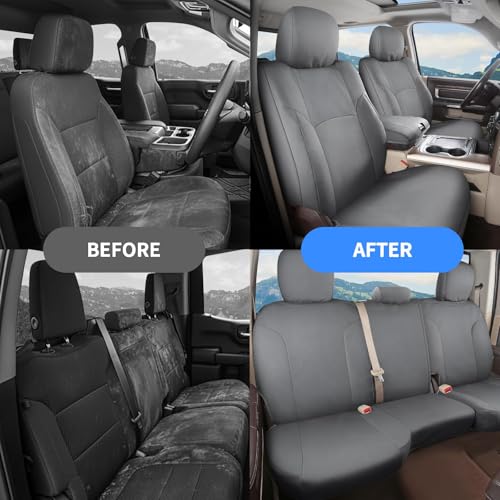 Image of Coverado Chevy Silverado Oxford Seat Covers Full Set, Fit for Silverado GMC Sierra 2007-2013 & 2019-2026 1500, 2020-2026 2500HD 3500HD Crew Double Extended Cab(Flat Front&Flat Rear, Gray)