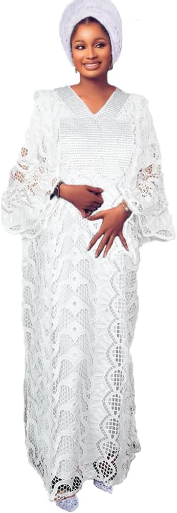 HD Women's African Style Bubu Dress Nigerian Luxury Lace Gown One Size