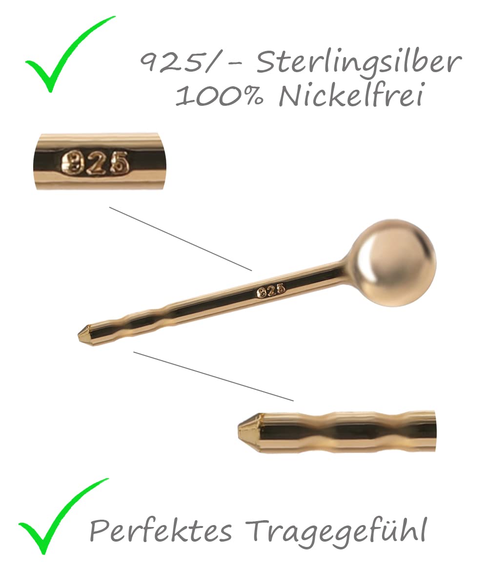 Ohrstecker Kugel 925 Silber, Gold, Roségold & Schwarz, 3-6 mm | handgefertigt, nickelfrei, ideal fürs 2. Ohrloch, minimalistisch, Geschenk für Damen & Herren