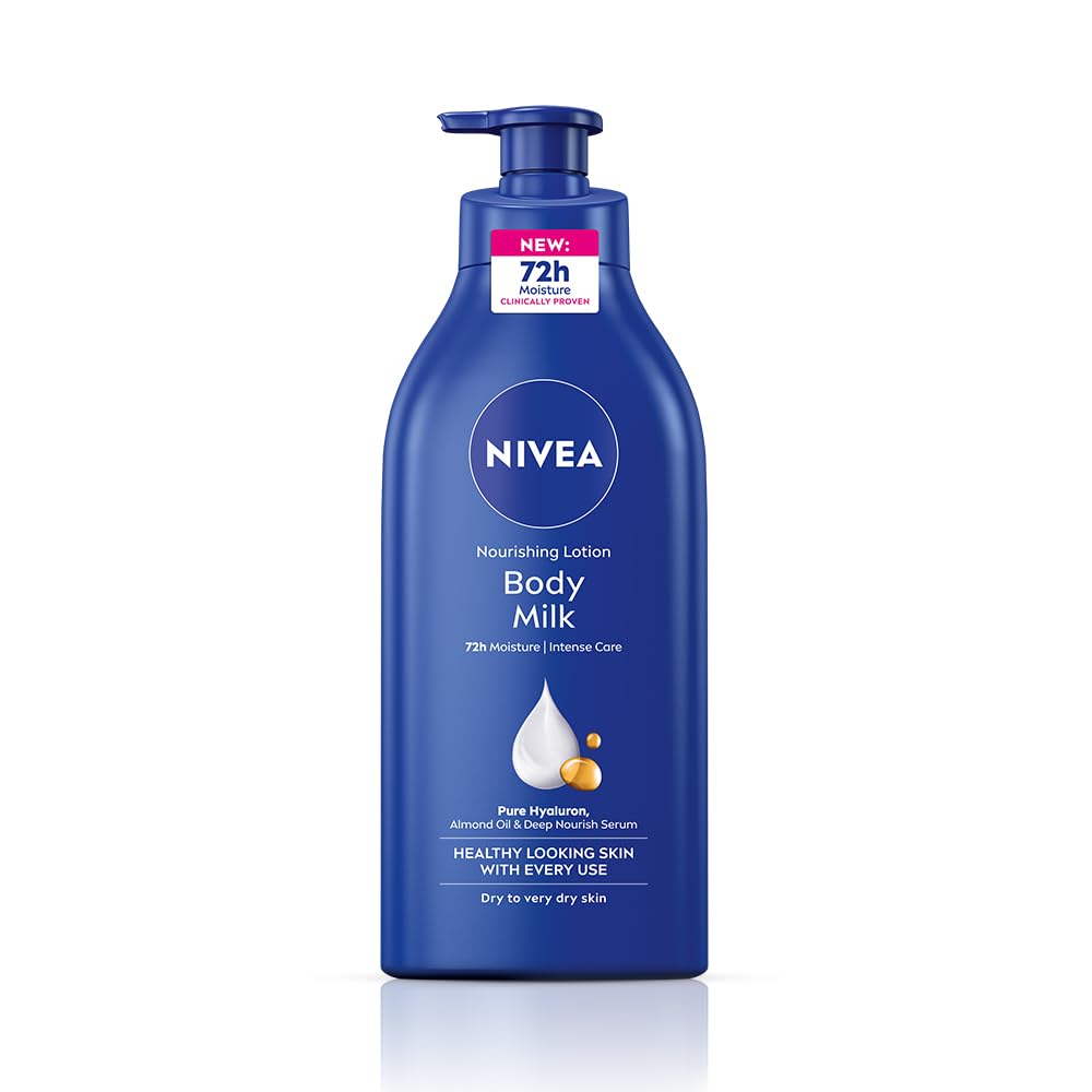 NIVEA Nourishing Body Milk 600ml Body Lotion with Hyaluronic Acid | 72Hr Hydration | Deep Moisture Care for Very Dry Skin | Enriched with Almond Oil | Smooth, Radiant & Healthy Looking Skin Care