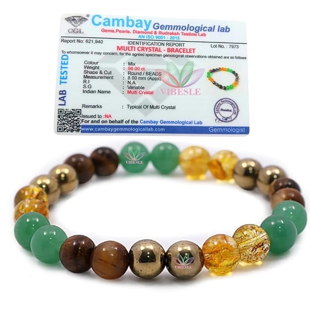 Image of Unisex Money Magnate Crystal Bracelet - Citrine, Tiger Eye, Green Aventurine, Pyrite, Healing Crystals Stone Multi Beads Bracelet, for Wealth, Confidence, Good Luck, and Protection
