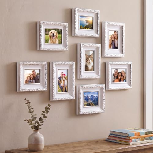 Image of 12 Pack 2 x 3 Inch White Silver Small Picture Frames Bulk | Resin Vintage Mini Antique Ornate Retro Baroque Photo Frames, for Wall Hanging Tabletop Home Decor, Wedding Christmas Display