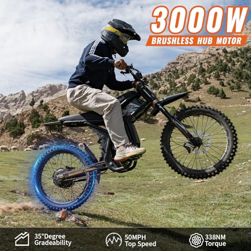 Upgraded Electric Dirt Bike for Adults, 3000W 60V 50MPH //2400W 48V 37MPH Dirtbike, 36.4AH Dual Battery Ebike Up to 85 M - Additional View