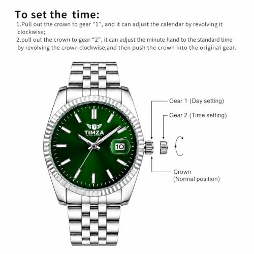 Image of Classic Green Dial Quartz Watch for Men with Stainless Steel Two Tone Bracelet (Silver-Golden), Magnified Date Window & Water Resistant Build