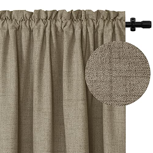 100% Blackout Shield Blackout Curtains for Bedroom, Rod Pocket Blackout Curtains Linen Textured Blackout Curtains 108 Inches Long for Living Room(50 inches Wide Each Panel, 2 Panels, Natural)