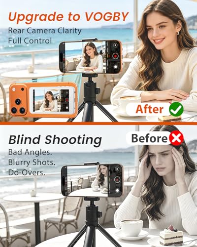 Image of Vlog Selfie Monitor Screen for iPhone & Android, Audio Sync Built-in Speaker, Wireless Magnetic Phone Back Camera Monitor with Remote Control for Selfie Vlog Live Stream TikTok (White)