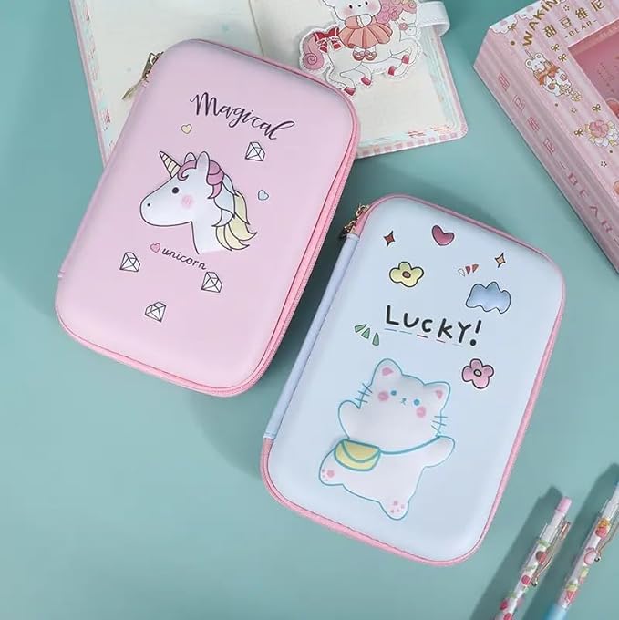 Image of Magical Unicorn Theme 3D EVA Hardtop Pencil Case with Compartments - Kids Large Capacity School Supply Organizer Students Stationery Box - Girls Boys Pen Pouch (Big Unicorn Pink)