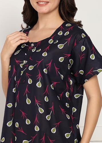 Image of Women Cotton Nighty Combo Pack of 2, Printed Maxi Nighty Gown, Short Sleeve Cotton Nightdress, Soft Breathable Ankle Length Sleepwear Nightwear for Ladies, Free Size