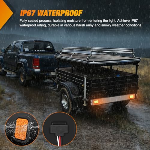 Image of Nilight 5 inch X 3 inch Rectangular Trailer Tail Light 2 PCS Amber 24 LED
