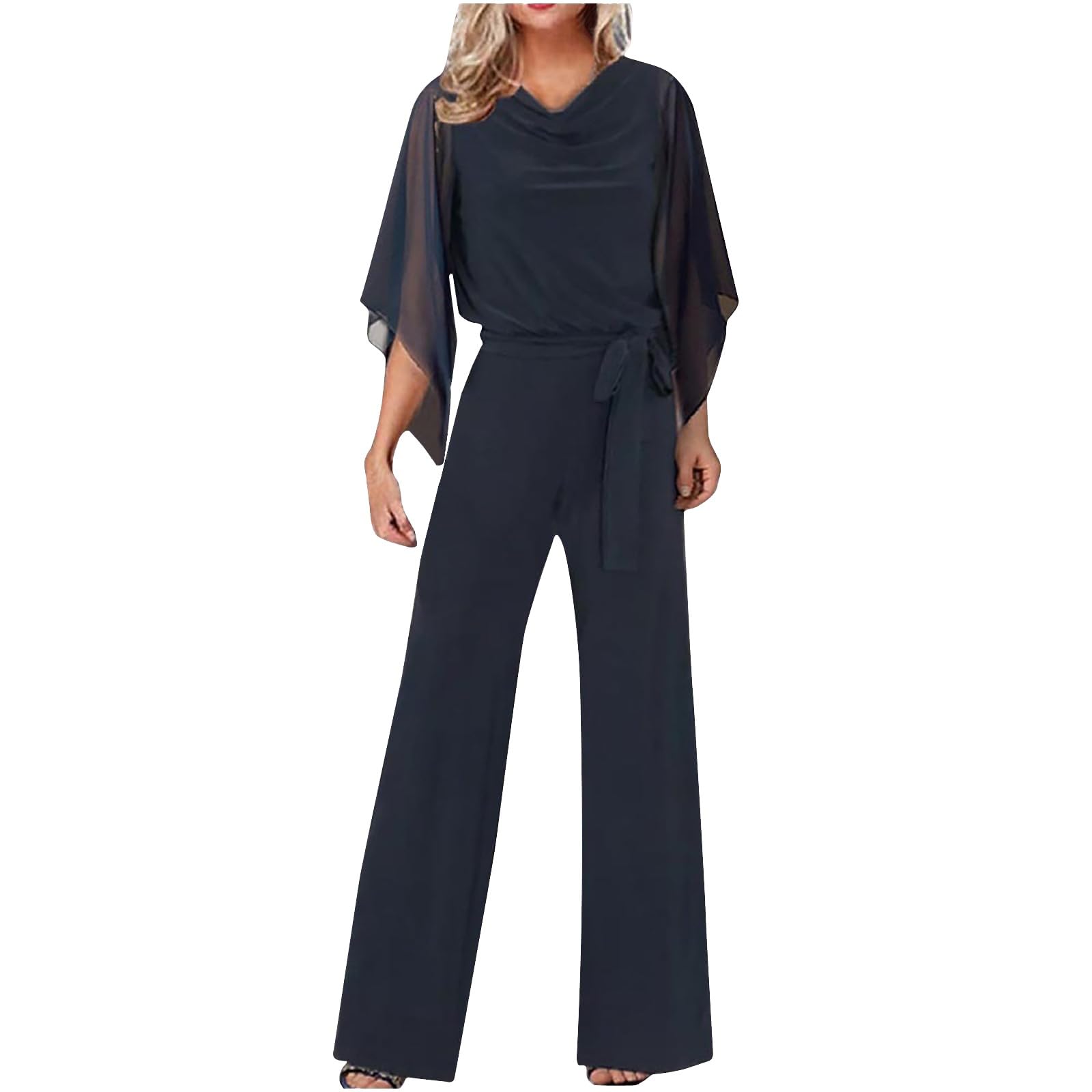 Genérico 2024 Mono Mujer Elegante Para Boda,Traje De Pantalones Casuales De Una Pieza En Verano,Mono De 3/4 Mangas De Color SóLido,Mono Mujer Elegante Fiesta De Cintura Alta Mono Mujer Manga Larga
