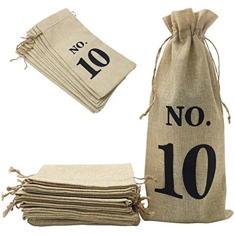Shintop 10pcs Jute Wine Bags, 14 x 6 1/4 inches Hessian Wine Bottle Gift Bags with Drawstring for Blind Wine Tasting(No.1-No.10, Brown) Cover