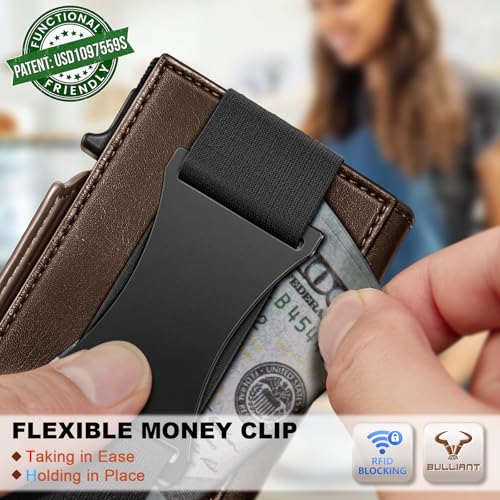 Image of BULLIANT Men Slim Leather Wallet Metal Case Money Clip-Magnetic Closure
