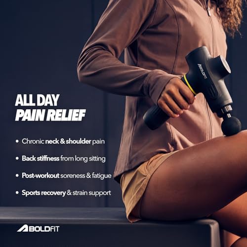 Image of Boldfit BoldGun Turbo Massage Gun for Full Body Pain Relief Heavy Duty Deep Tissue Massager with 4 Pro Heads 6 Speed Levels Digital Display Type-C Charging With 4000mAh Battery for Men & Women, Black