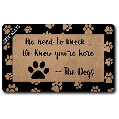 GXFC Welcome Mat with Rubber Back No Need to Knock We Know You're Here The Dog Doormat Funny Doormat for Entrance Way Monogram Mats for Front Door Mat No Slip Kitchen Rugs and Mats 30"(L) x 18"(W) Cover