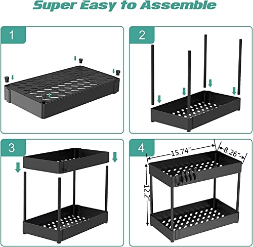 2 Pack Under Sink Organizers And Storage,Under Cabinet Organizer,Bathroom Cleaning Supplies Organizer With 2 Hanging Cups And 6 Hooks Multi-Purpose Under Sink Storage Rack Shelf For Bathroom Kitchen #TOP3
