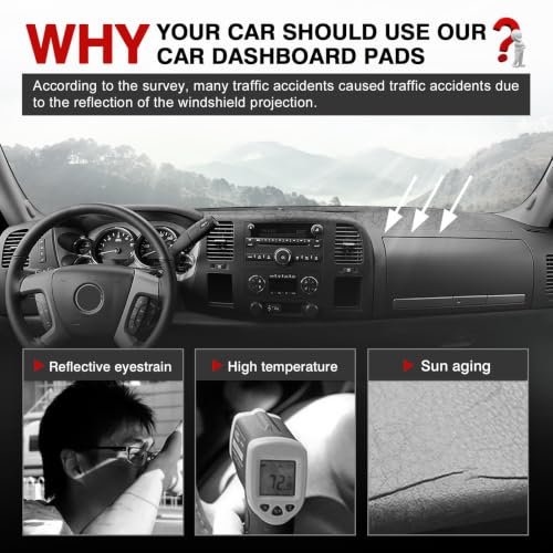Image of Autorder Dashboard Cover Mat for 2007-2013 Chevy Chevrolet Silverado&GMC Sierra 1500 /2500HD /3500HD with Two Glove Boxes Accessories Dash Cover Upgrade Polyester Dash Mat