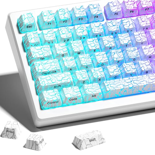 Image of HITIME XVX Shine Through Keycaps w /IMD Tech, Custom Ice Crack Keycaps 60 75 100 Percent, White Key Cap Set 118 Keys Lines Backlit, OEM Profile Side Printed for Keyboards