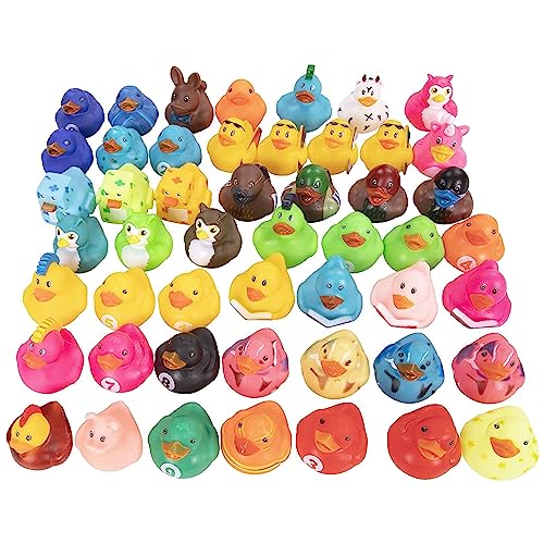 50-Pack Assorted Rubber Ducks Baby Bath Toys I Baby Shower Mini Rubber Ducks In Bulk I Baby Pool Jeep Ducks for Toddler Party Favors I Kids Infant Bathtub Toys Rubber Duckies I Baby pool Birthday Gift