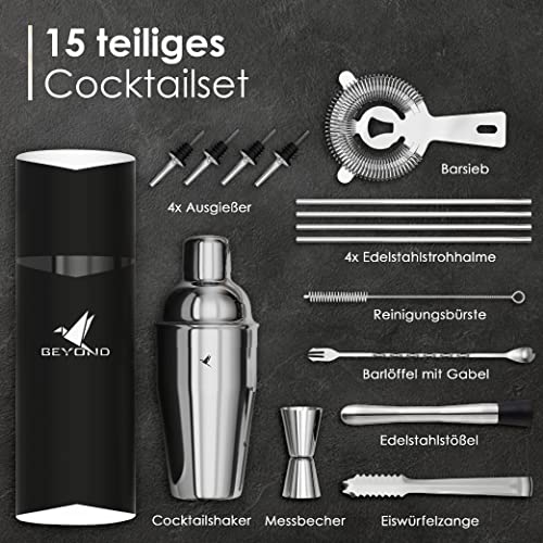 beyond 15-teiliges Cocktail Shaker Set - Edelstahl Cocktail Set mit Bar Zubehör in Geschenkbox - Set mit Sieb… - Image 3