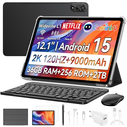 Blackview Mega2 Android 15 Tablet 12 Zoll, 36GB RAM+256GB ROM, 2K FHD Gaming Tablet mit Tastatur...