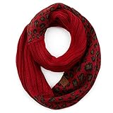 C.C Exclusives Solid Color Ribbed Infinity Scarf with Leopard Pattern Cuff (SF-80) (Red)