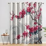 zcwl Orientalisch-Blumig Vorhänge, Rosa Blüte Verdunklungsvorhänge mit Ösen, Vorhang Blickdicht...