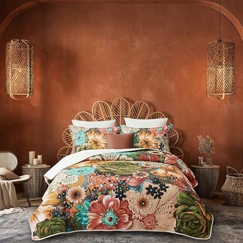 Asuexpect Boho Floral Quilt Set King Size thumbnail