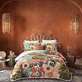 Asuexpect 3 Piece Boho Floral Quilt Sets King Size Microfiber Quilts with 2 Shams Soft Lightweight Colorful Vibrant Bright Bohemian Bedding Bedspread Coverlet Comforter Set for All Season, 96''x106''