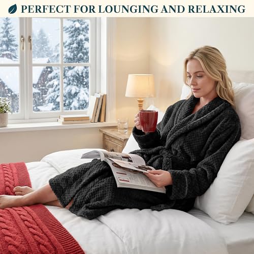 Image of PAVILIA Plush Robe for Women, Soft Fleece Long Spa Robe, Ladies Bathrobe with Pockets