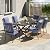 Kullavik 7 PCS Outdoor Dining Table Set for 6, Fence Pattern Back Chairs, Iron Longboard X-Leg Table w/Parasol Hole, Patio Table and Chairs Set for Backyard, Garden, Poolside-Navy